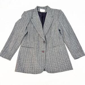 Michele Polyester Wool Blend Gray Woven Tweed Two Button Jacket Blazer Size 10